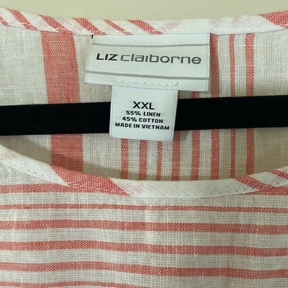 Liz Claiborne NWT Linen collection top XXL pink/off white 30” long, 24” pit2pit. - Picture 6 of 9